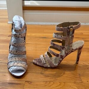 Ann Taylor Beige Snakeskin Strappy High Heel Sandals